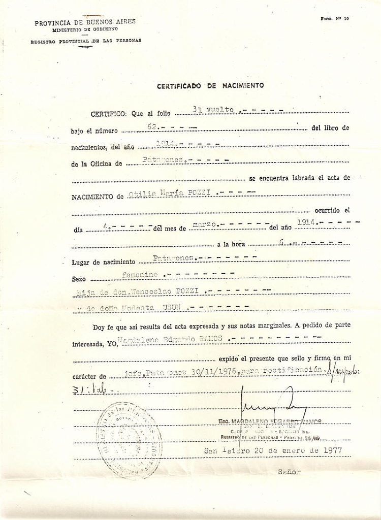 Doc Nacimiento Otilia Pozzo
